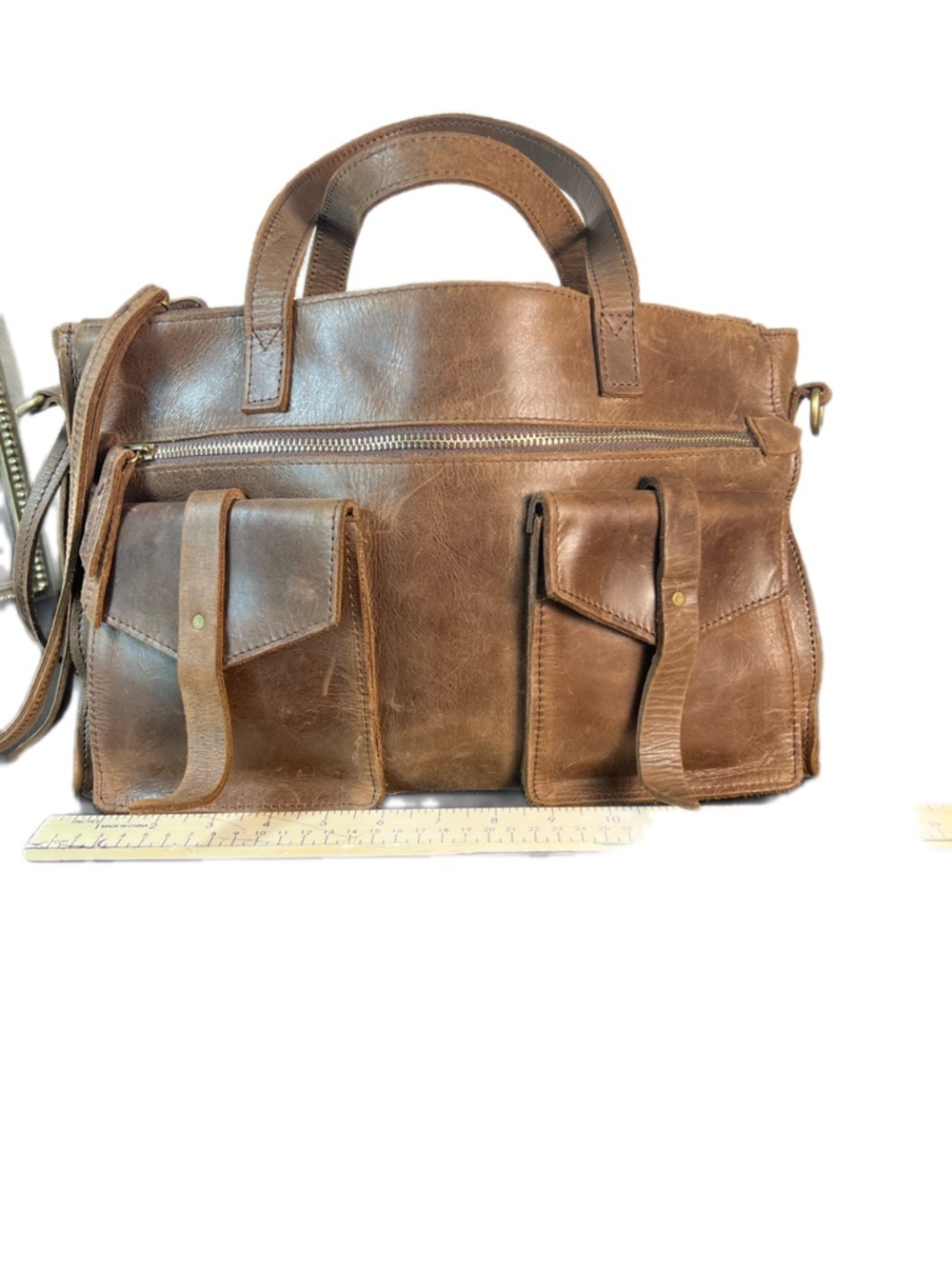 Raven + Lily Brown Distressed Leather Satchel Messenger Bag Multi Pocket